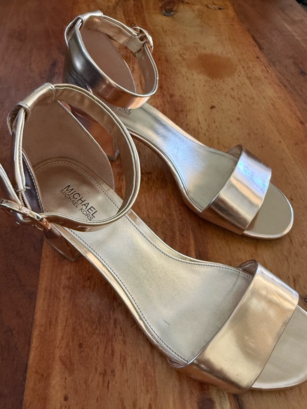 MICHAEL Michael Kors Metallic Gold Ankle-Strap Block Heels